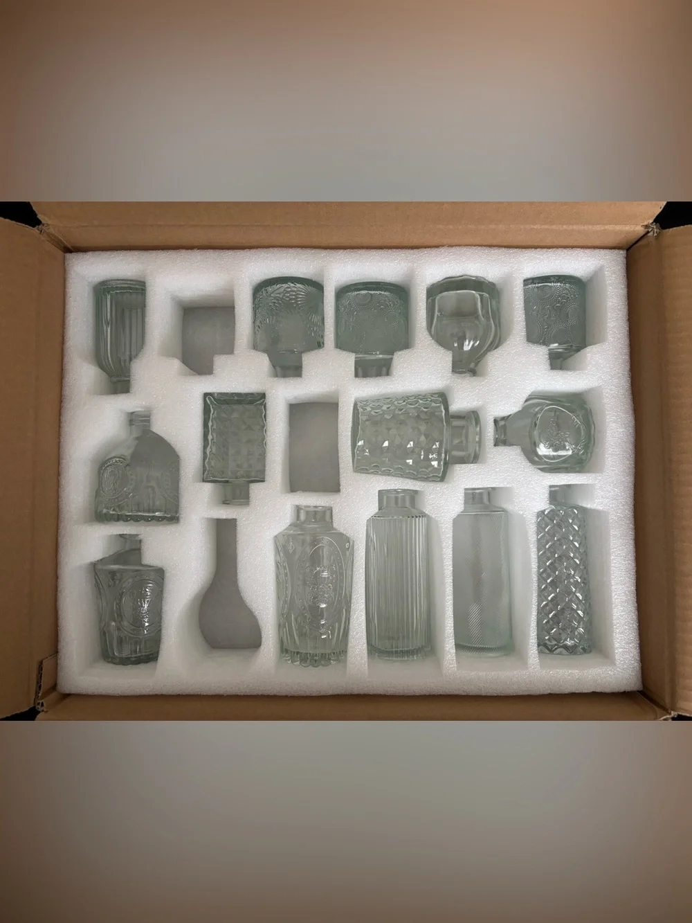 Set of 26 Clear Glass Bud Vases